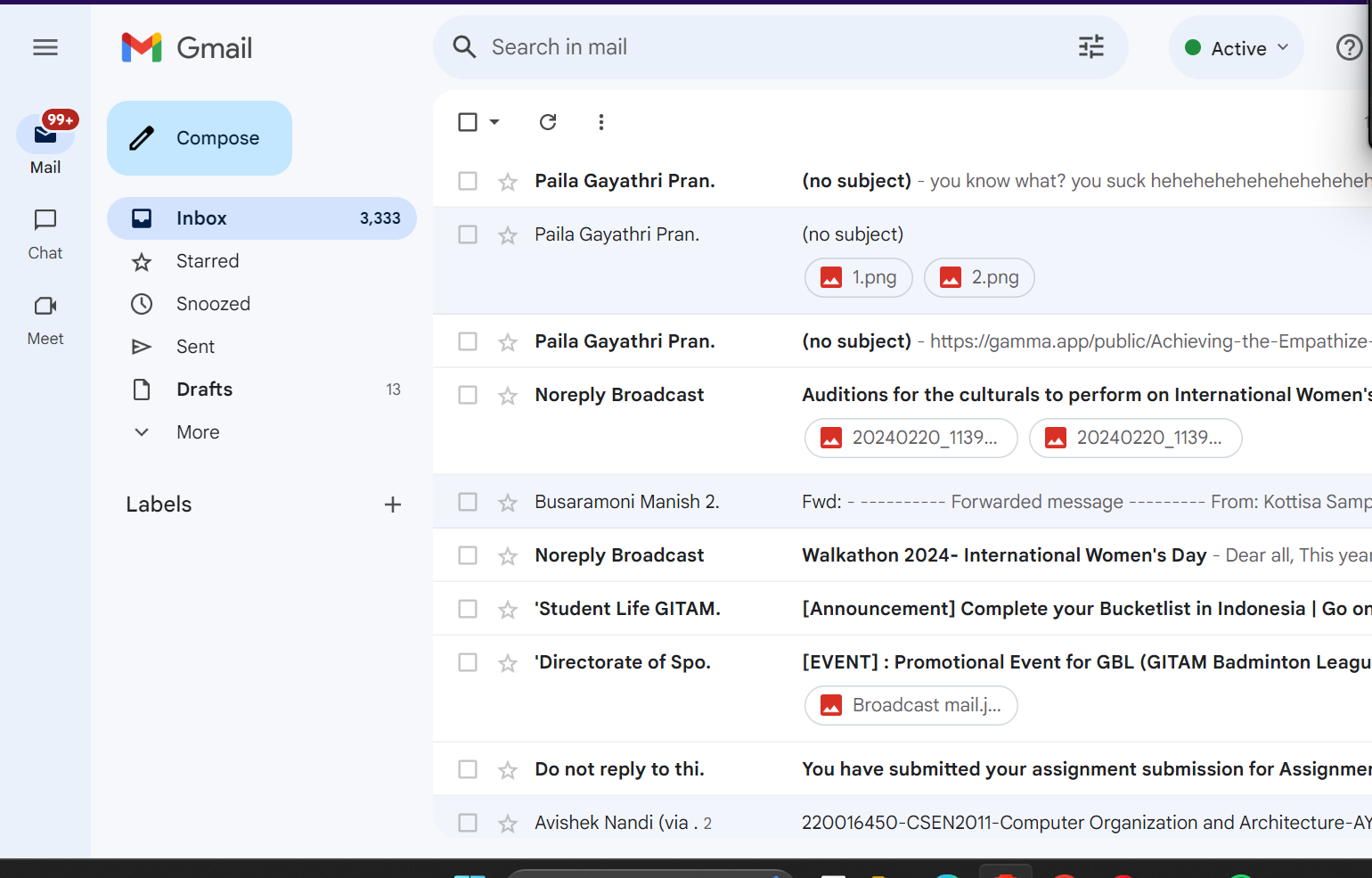 Email inbox screenshot